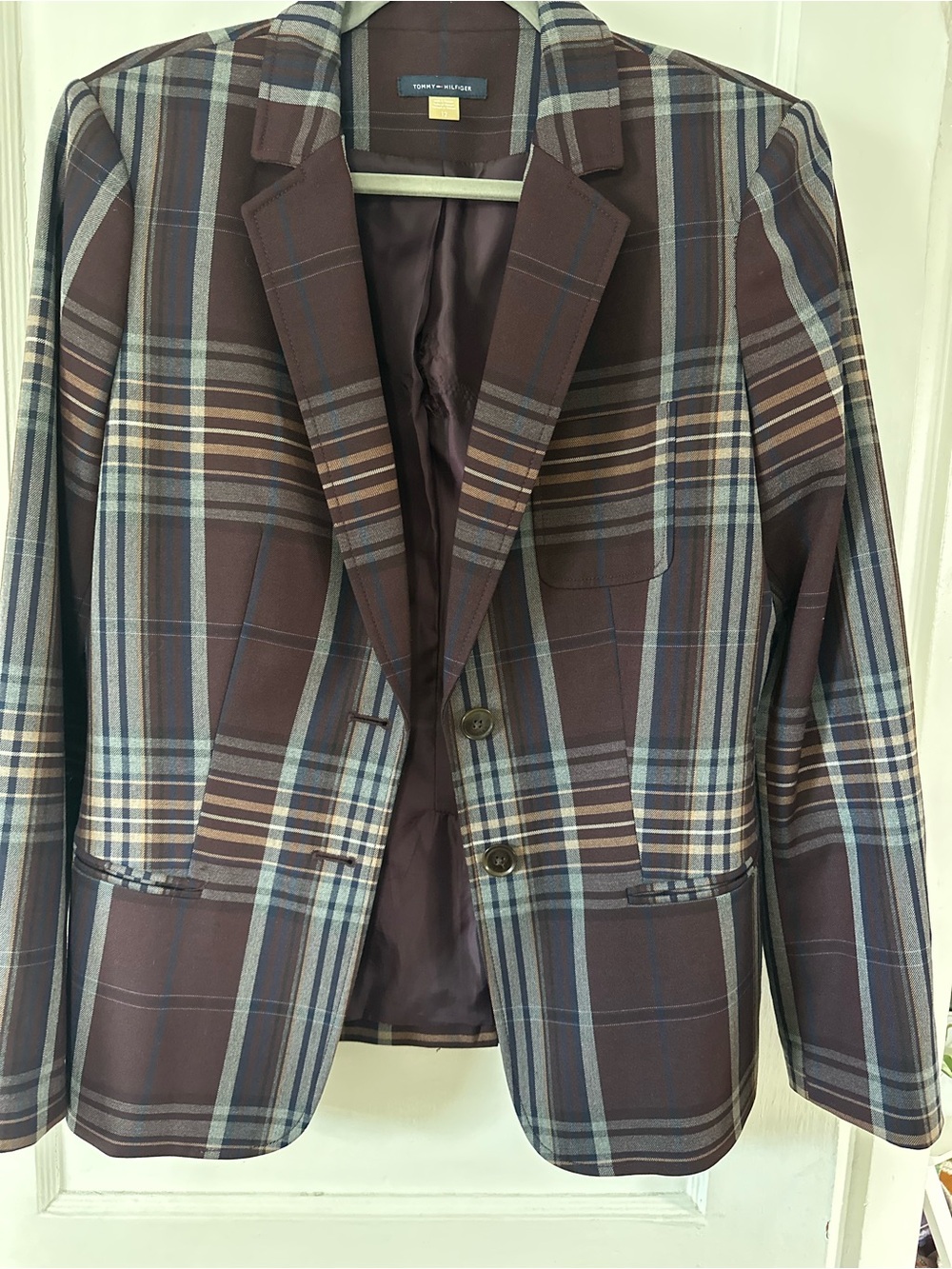 Tommy Hilfiger Burgundy Plaid Blazer with Blue & Cream Stripes